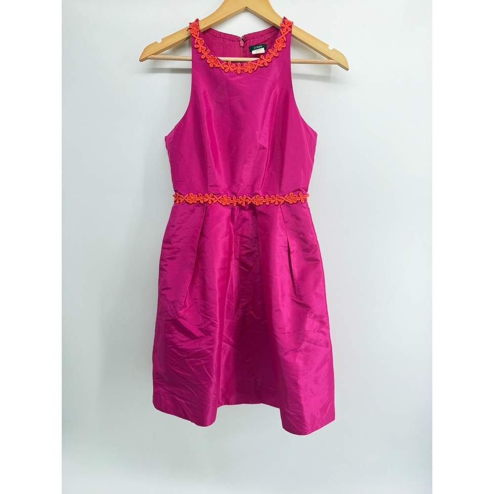 J.Crew Pink 100% Silk‎ Floral Applique Halter Cocktail Dress Womens 0P Petite